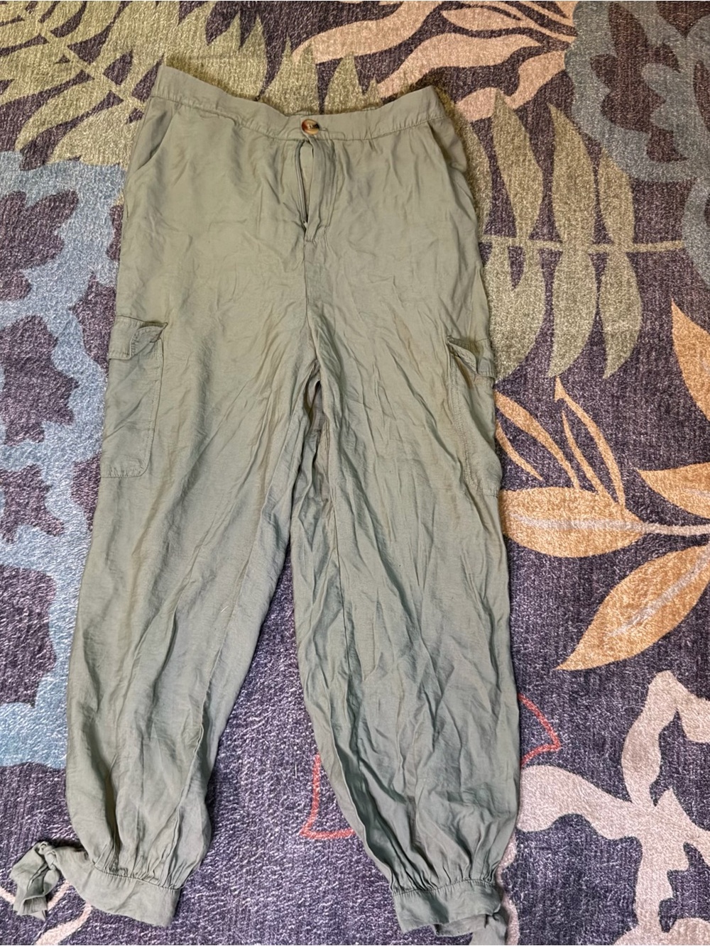 FAVLUX Olive Green Drawstring Cargo Pants with Ankle Ties